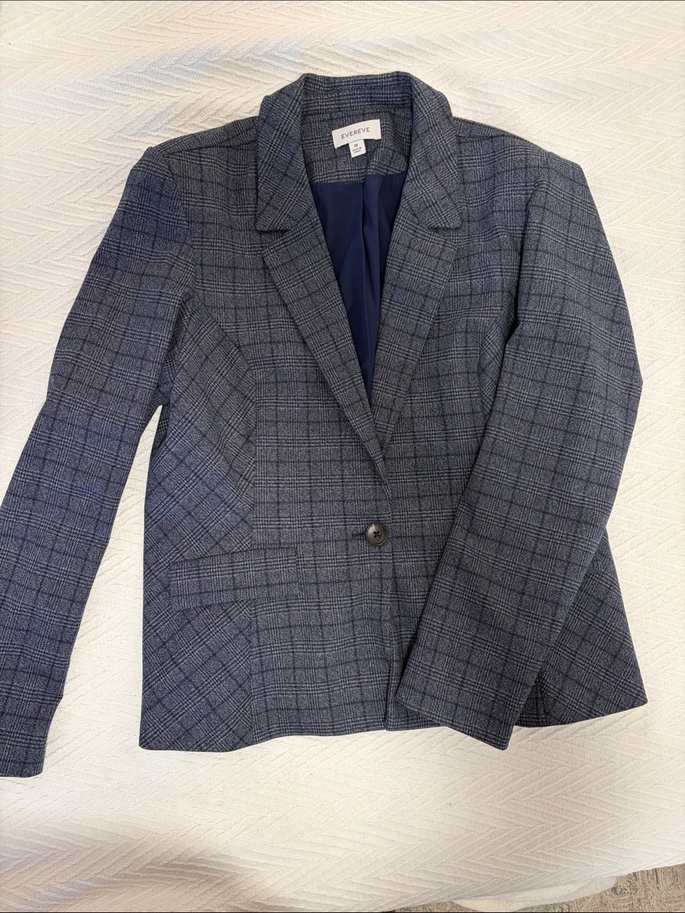 Evereve Women's Blue Plaid Single-Button Blazer